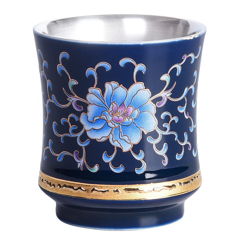 Cốc trà lót bằng bạc 999 cốc chủ nhân gốm sứ bộ trà Kung Fu cỡ lớn đơn chén trà chữ lưu niệm bán buôn