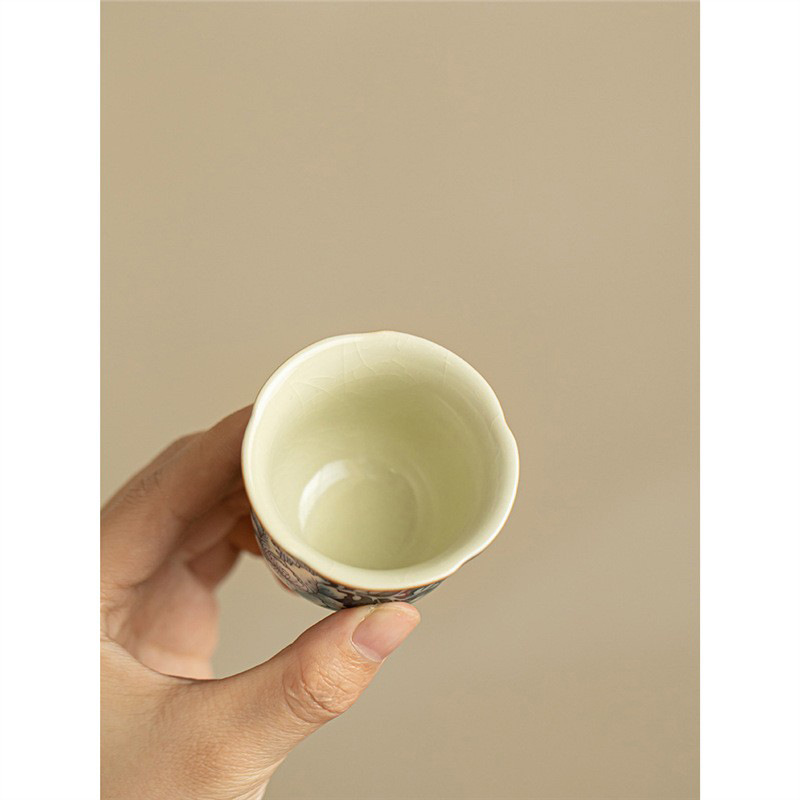 Cốc chủ nhân Ru Kiln Fanhua Cốc bộ trà Kung Fu Cốc trà gia dụng cao cấp đơn giản cổ điển có thể mở tách trà