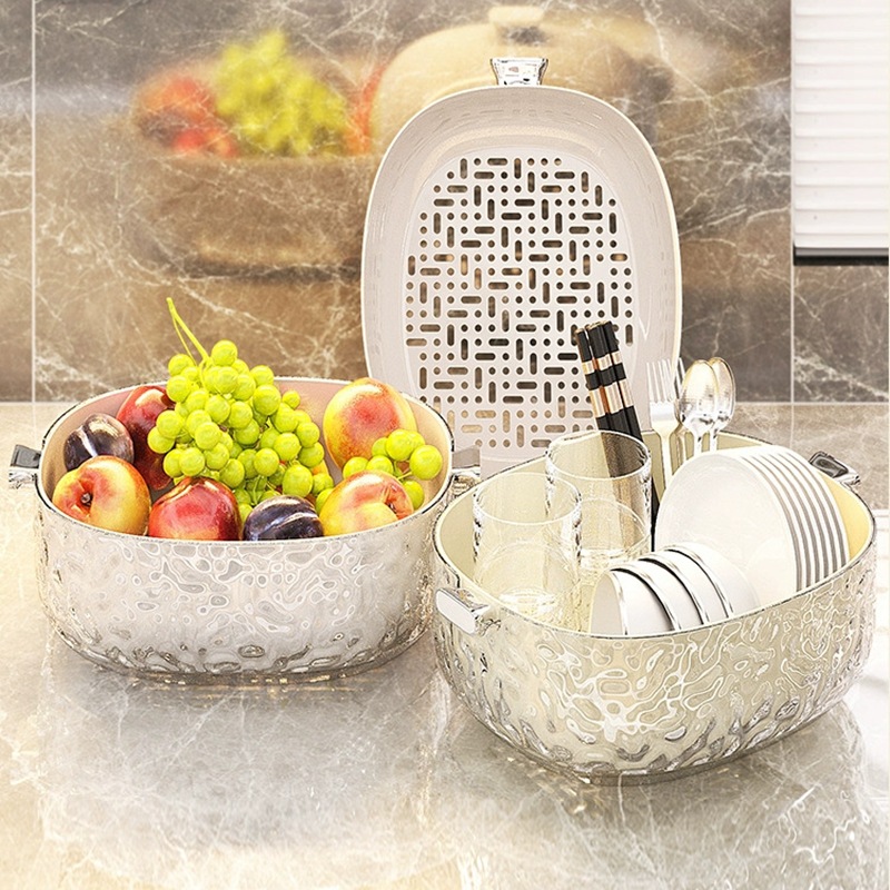Chậu rửa rau hai tầng, giỏ thoát nước, khay đựng trái cây kiểu mới dùng trong nhà bếp đa năng, giỏ lọc Rau phòng khách, giỏ rửa rau