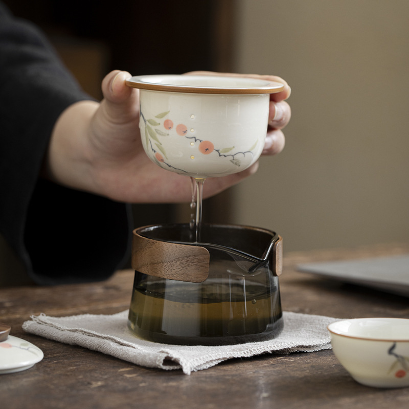 Đồ gốm vẽ tay di động cốc khách nhanh một ấm ba cốc đựng ngoài trời xách tay bộ trà kungfu bộ trà du lịch