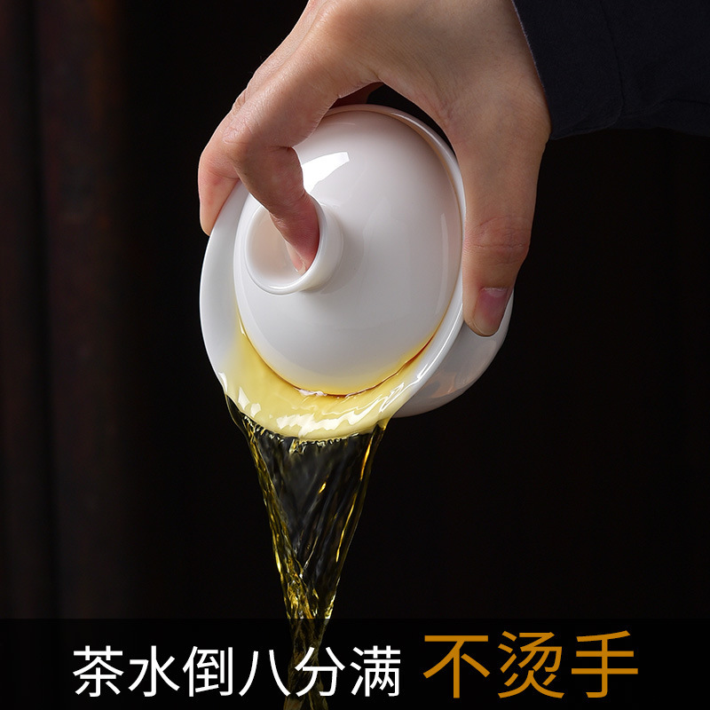 Cốc trà sứ trắng Đức Hoa cốc trà đơn trà tam tài bộ trà công phu gốm sứ cỡ lớn bán buôn gia dụng