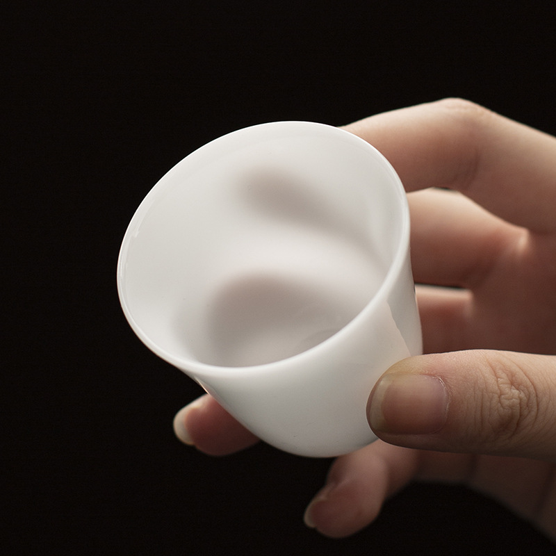 Cốc trà sứ trắng ngọc bích mỡ cừu loại băng cốc gốm sứ gia dụng cốc uống trà cốc đơn bộ trà Kung Fu gốm sứ Đức Hoa