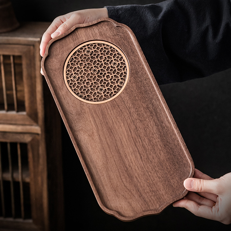 Khay trà Gỗ Óc Chó Đen Khay ăn tối khay trái cây Dim sum Khay trà bàn trà pha khô đơn giản nổi tiếng trên mạng hình chữ nhật bằng gỗ rắn