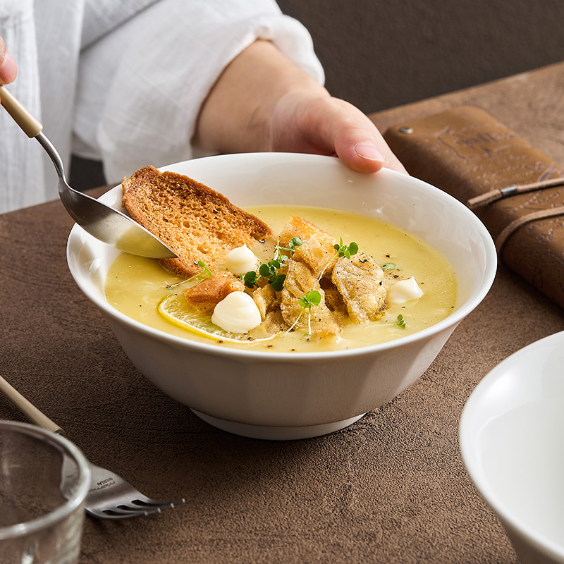 Bát sứ trắng Dehua bát cơm gia dụng bát lớn bát mì bát canh bát gốm sứ 2023 bộ đồ ăn sáng tạo mẫu mới