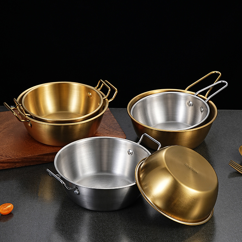 Bát rượu gạo hai tai Hàn Quốc Nồi mì ăn liền inox 304 có nắp Golden Bear Snack Rack Snack Bát salad