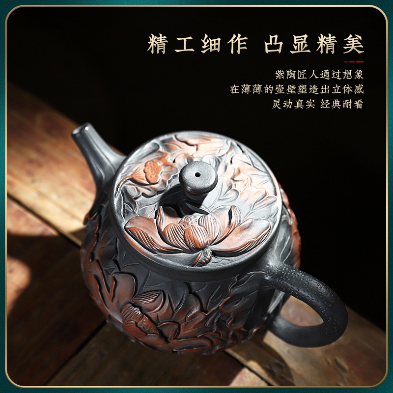 Ấm đá gốm tím ấm trà gốm sứ nổi ấm trà trà tử sa bộ trà cao cấp ấm trà ấm gia dụng có thể nuôi hoa sen