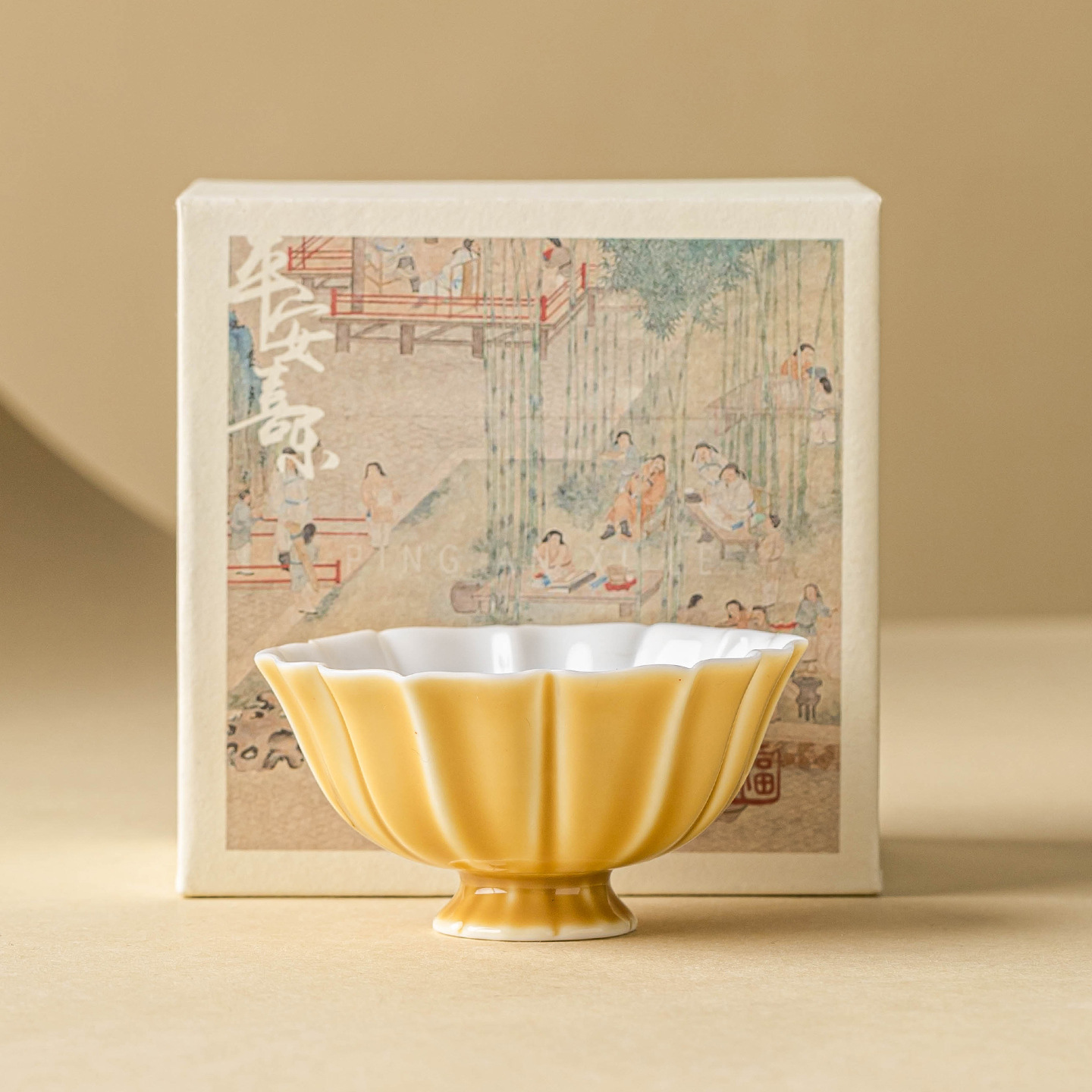 Cốc trà chân cao màu vàng ngỗng cốc chủ nhân gốm cốc đơn bộ trà gia dụng đơn giản cốc trà Kung Fu cốc trà chén trà chén cánh sen