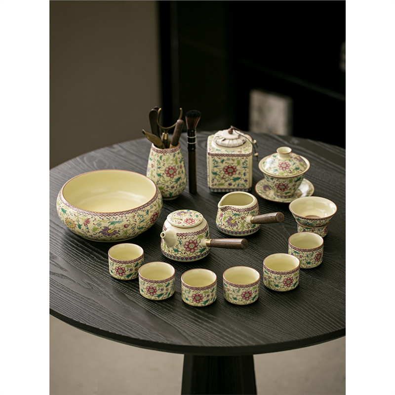 Bộ ấm trà Kung Fu gốm sứ gia dụng Bộ ấm trà có nắp chén trà khay trà cao cấp sang trọng nhẹ bán buôn