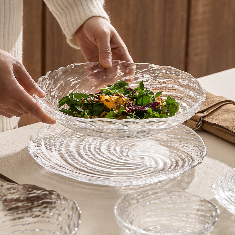 Bộ đồ ăn và bộ đồ ăn thủy tinh Canghai nhà sáng tạo cao cấp dễ tiếp cận Bộ món ăn sang trọng trái cây đĩa tròn đĩa salad