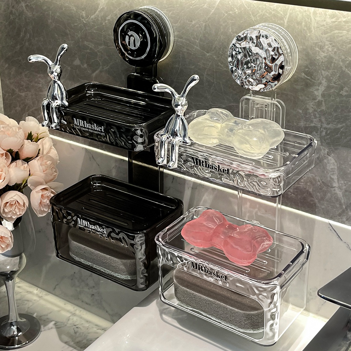 Khay hút hộp đựng xà phòng treo tường không đục lỗ gia dụng cao cấp giá để ráo nước trên tường hộp đựng xà phòng hai lớp