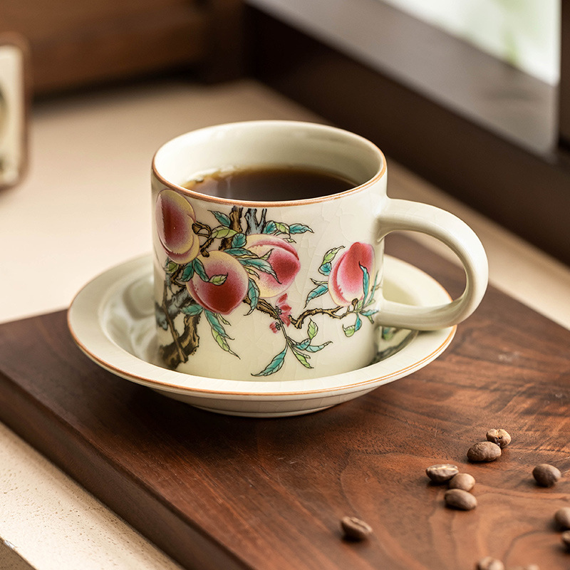 Cốc cà phê chín đào Ruyao, cốc đựng gốm, cốc uống gia dụng, cốc đựng nước giá trị cao cổ điển kiểu Trung Quốc, cốc latte