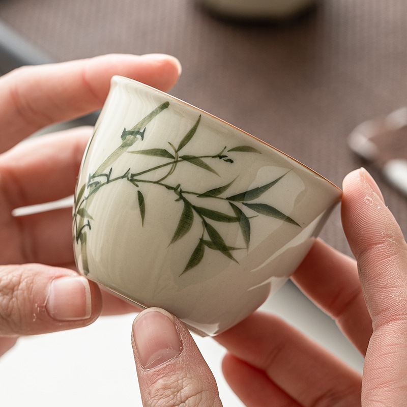 Cốc cốc đựng nước bằng tre xanh ngọc bích cốc chủ nhân cốc đựng trà gốm sứ chén đựng trà gốm sứ dụng cụ trà Kung Fu Trung Quốc cốc trà đơn
