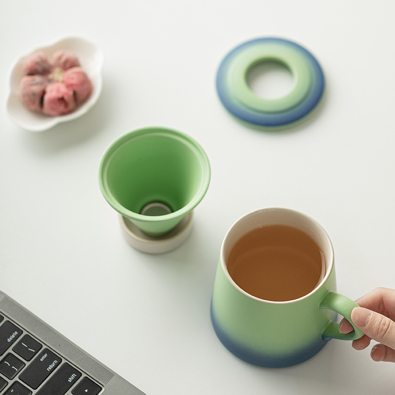 Cốc lọc trà cà phê màu gradient cốc nước gốm sứ giá trị cao cốc cà phê cá nhân văn phòng cốc tách trà
