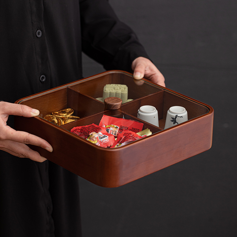 Hộp trái cây sấy khô gia dụng phòng khách, hạt dưa, kẹo, bàn cà phê, hạt gỗ nguyên khối, đĩa đựng trái cây, đặt giải khát, kiểu Trung Quốc mới
