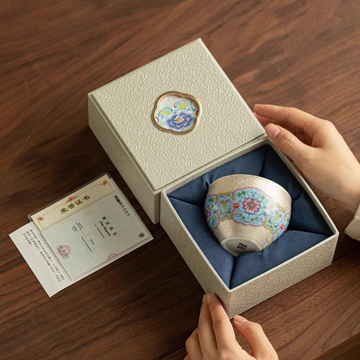 Hoa bạc cloisonné, cốc chủ nhân mạ bạc gấm, cốc trà phong cách cung đình, cốc trà cá nhân, cốc đơn