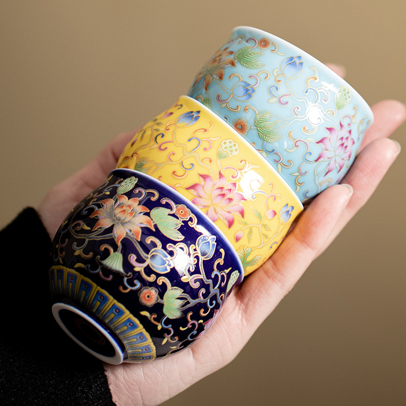 Cốc sứ hoa sen tráng men, cốc uống trà, cốc cá nhân cổ điển kiểu Trung Quốc, cốc đựng trà Kung Fu, cốc chủ nhân