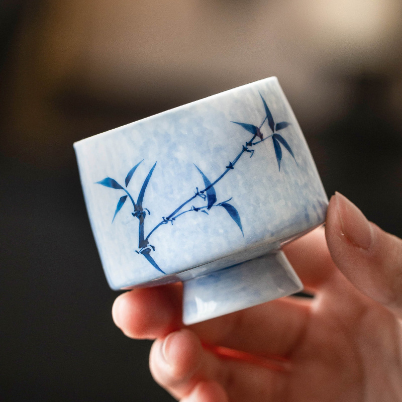 Cốc trà xám thực vật cốc đơn vẽ tay tre mực chân cao cốc ngọc bích cốc trà gia dụng cốc chủ nhân cốc uống trà