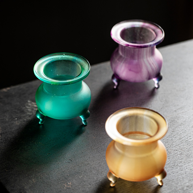 Lư hương men màu phương pháp cổ, lư hương ba chân cao cấp, lư hương ba chân thương hiệu Yushantang, lư hương men màu