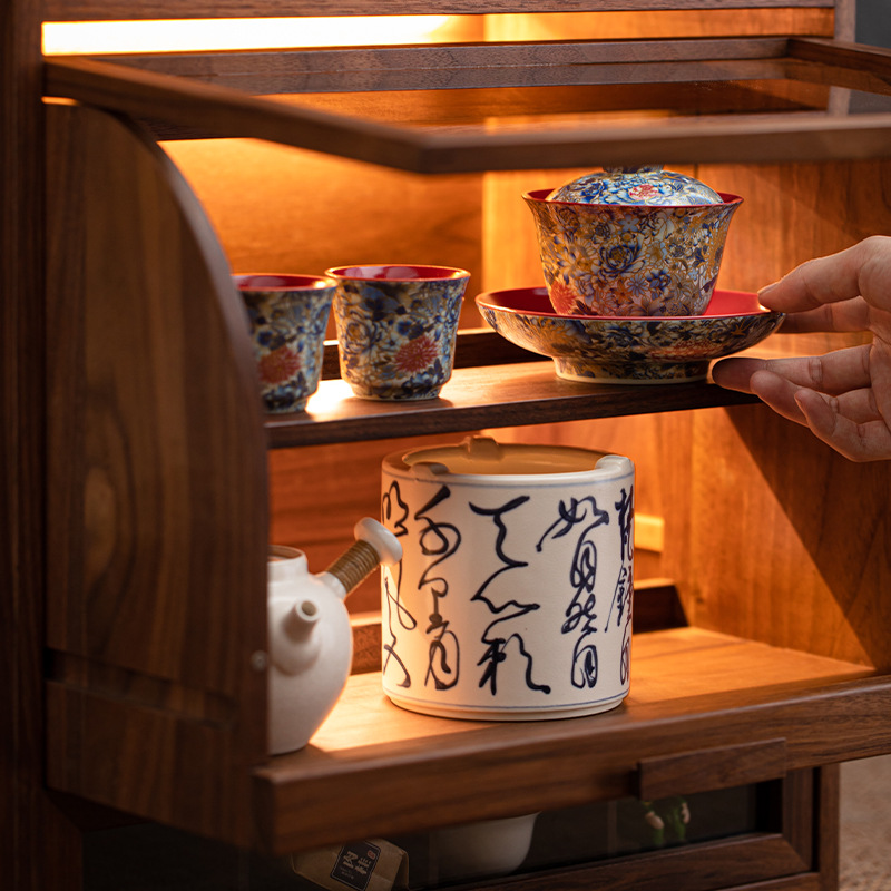 Tủ lưu trữ gỗ óc chó tủ trưng bày trà kiểu Trung Quốc để bàn giá bộ trà phòng trà tủ trà giá để đồ trang trí
