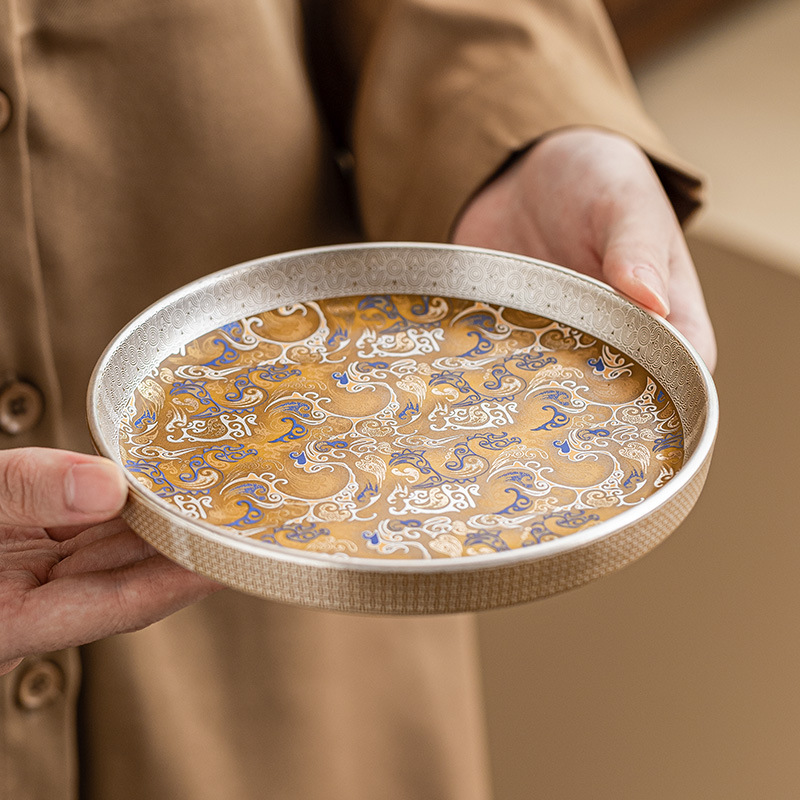 Nồi bốn biển rồng mạ bạc 999 khay đựng khay gốm sứ khay đựng trà tinh tế phụ kiện khay đựng trà