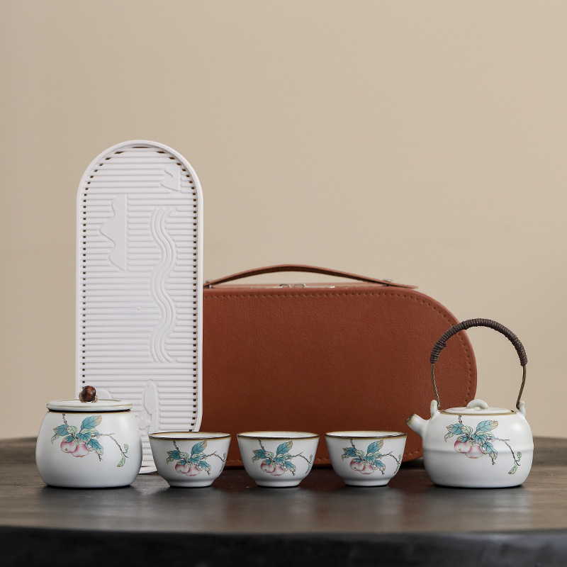 Bộ trà du lịch gốm sứ Bộ trà Kung Fu di động cắm trại ngoài trời một ấm ba cốc