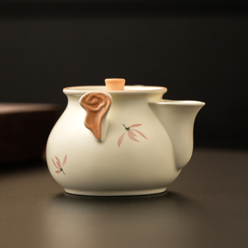 Ấm cầm tay mây lành tráng men màu vàng gạo ấm pha trà gia dụng không nóng dụng cụ pha trà Kung Fu Trung Quốc ấm trà lọc gốm sứ ấm đơn