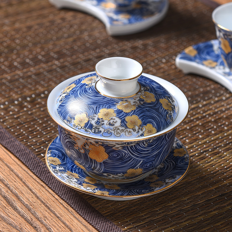 Bát có nắp men bầu trời đầy sao, cốc trà, bát ba tài gốm sứ, bát pha trà gia dụng, bộ trà Kung Fu, bát trà, bán buôn chống bỏng