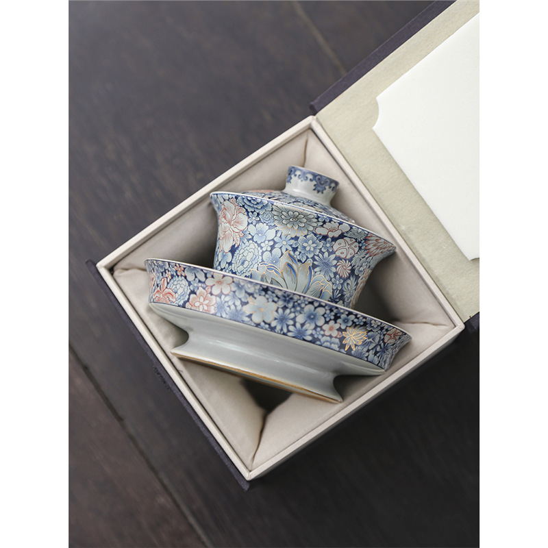 Bát tam tài tráng men cổ điển sang trọng nhẹ bát trà gốm sứ gia dụng cỡ lớn cốc trà bộ trà kungfu cao cấp một chiếc