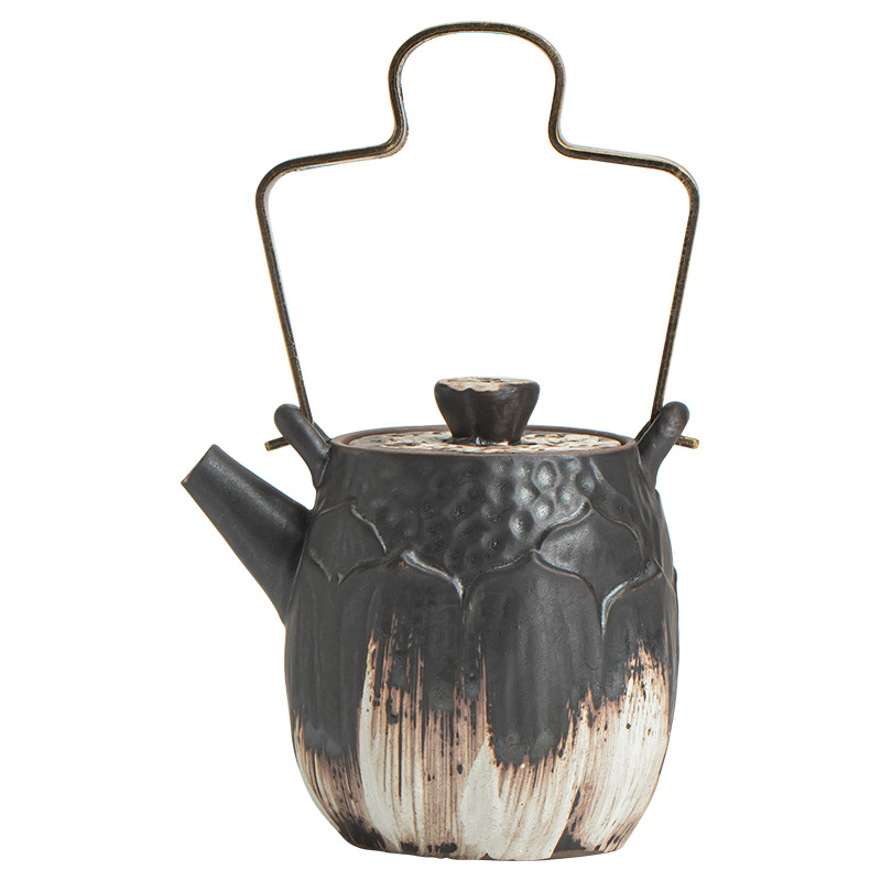 Ấm trà nhỏ bằng gốm Wabi-Jifeng, ấm trà nhỏ bằng gốm thô cổ, ấm trà Kung Fu thủ công, dụng cụ pha trà