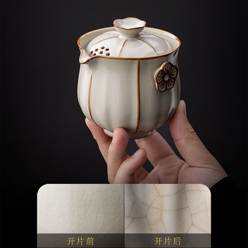 Bộ trà du lịch Daji Mi Huang Ru Kiln Bộ trà nhỏ cầm tay pha trà ngoài trời một ấm ba cốc nhanh Bộ trà Kung Fu