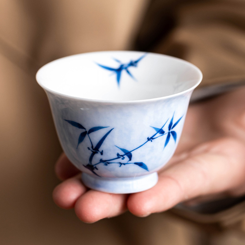 Cốc tre mực vẽ tay cốc trà lớn cốc chủ nhân cốc thiền kiểu Trung Quốc cốc trà gốm sứ gia dụng chuyên dùng uống trà