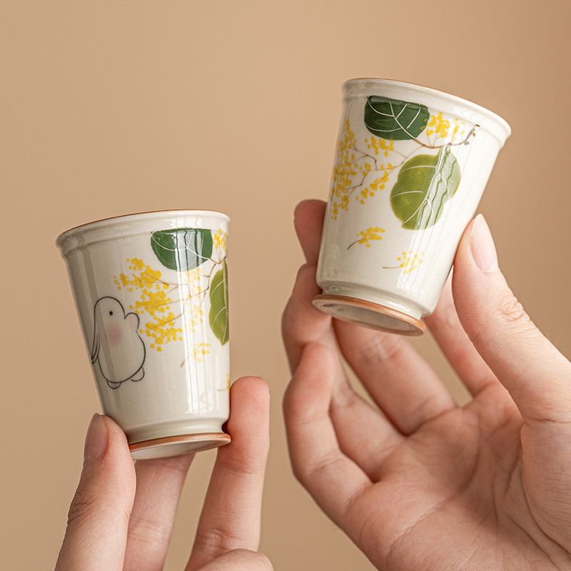 Cốc chủ nhân Moon Rabbit Ngửi Hương Cốc trà vẽ tay gốm sứ Trung Quốc Cốc đơn trà gia dụng cao cấp Bộ trà Kung Fu Cốc trà