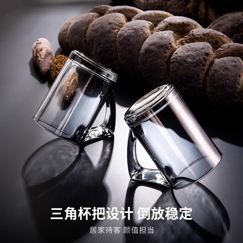 Bộ ly thủy tinh đơn giản hiện đại, tách trà khách chịu nhiệt phòng khách gia dụng, cốc nước kiểu thiết kế có tay cầm văn phòng
