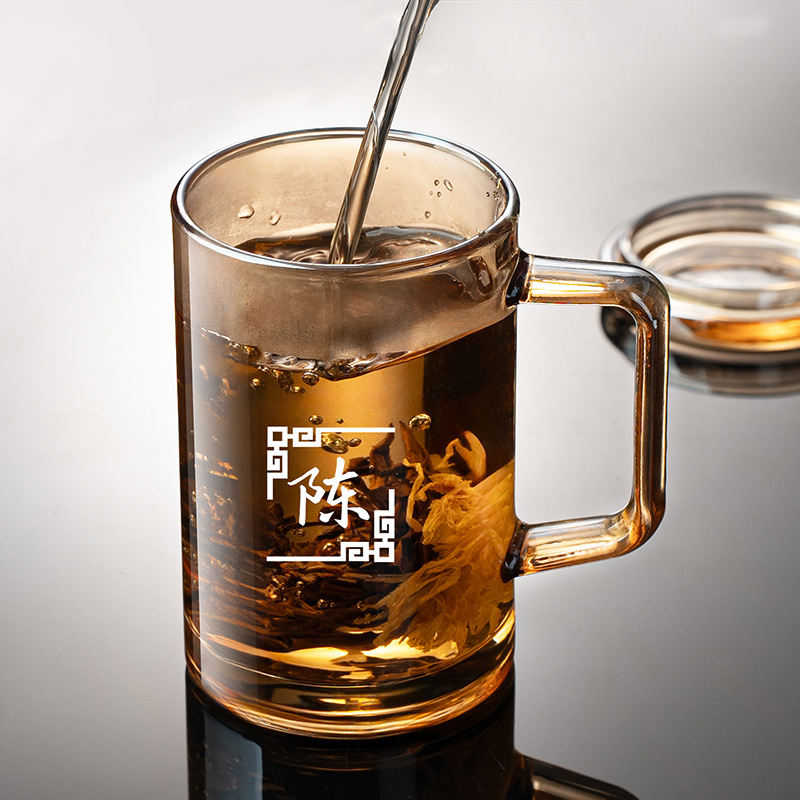 Bán buôn ly trà xanh thủy tinh chủ ly ly riêng biệt văn phòng nhà uống ly trà retro có thể được khắc