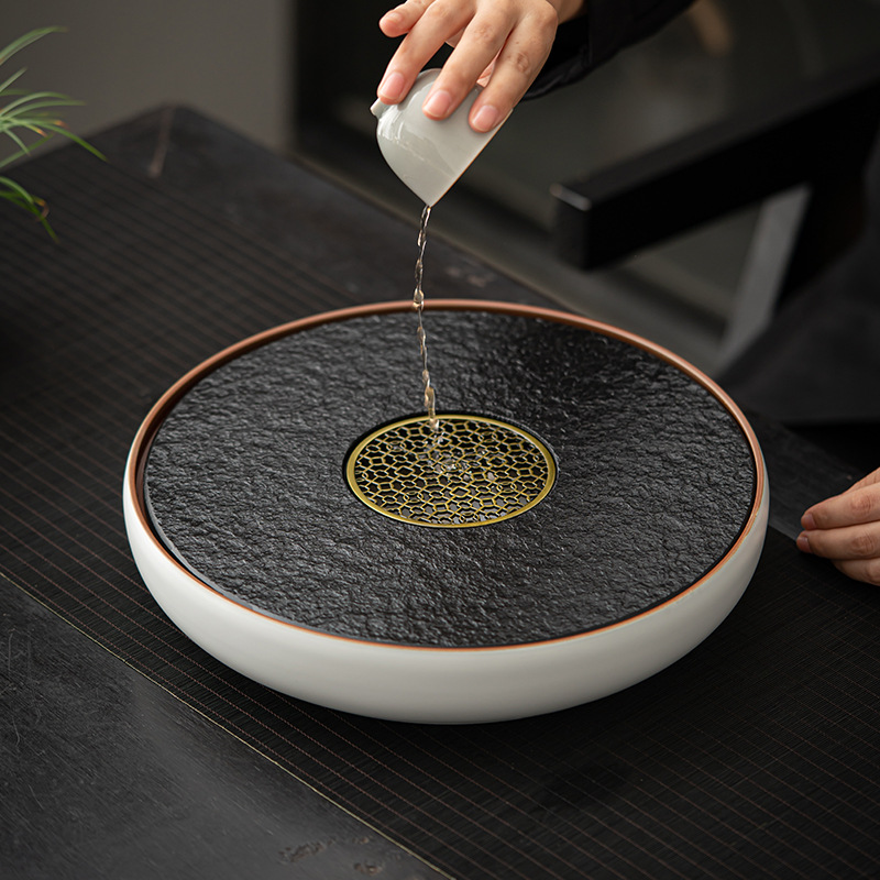 Khay xốp khô hình tròn gốm Ru Kiln Bàn trà nhỏ đơn giản gia dụng kiểu Nhật Khay đựng đồ trà Kung Fu khay đựng nước dung tích lớn