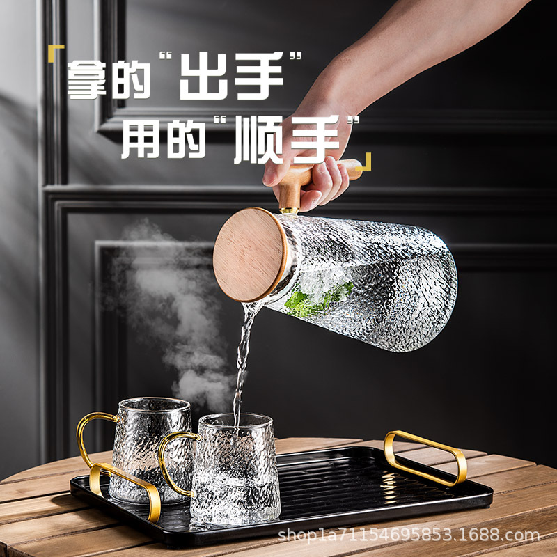 Bộ ấm chén thủy tinh chịu nhiệt cao, dung tích lớn, cao cấp, dùng làm bình nước lạnh, bộ ấm chén thủy tinh