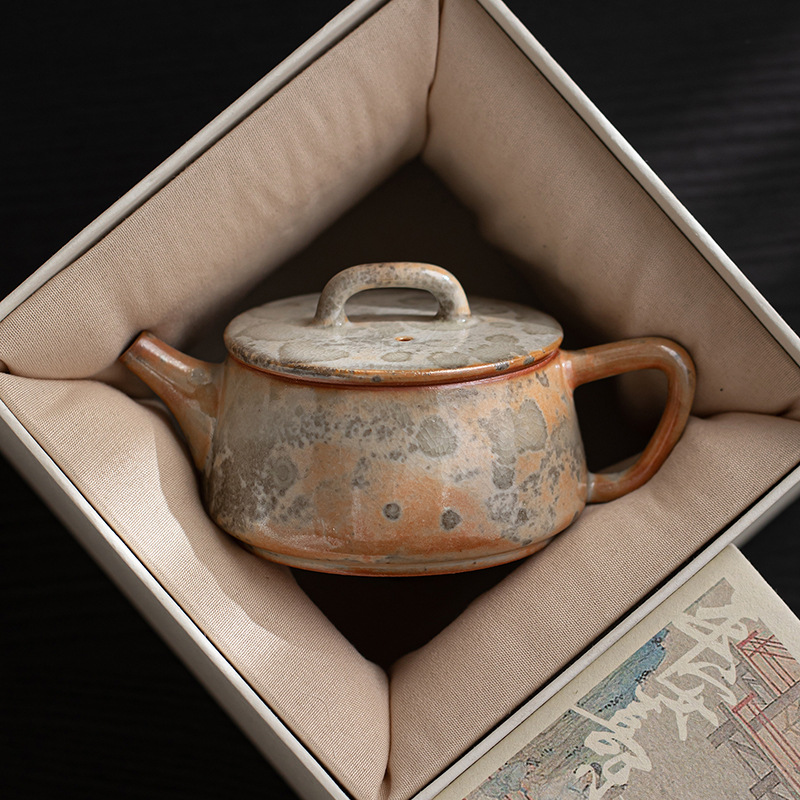 Ấm trà cổ Shino Ware dùng trong gia đình, ấm pha trà nung trong lò, ấm cầm tay chống bỏng, bộ ấm trà gốm cổ điển hộp quà tặng ấm đơn.
