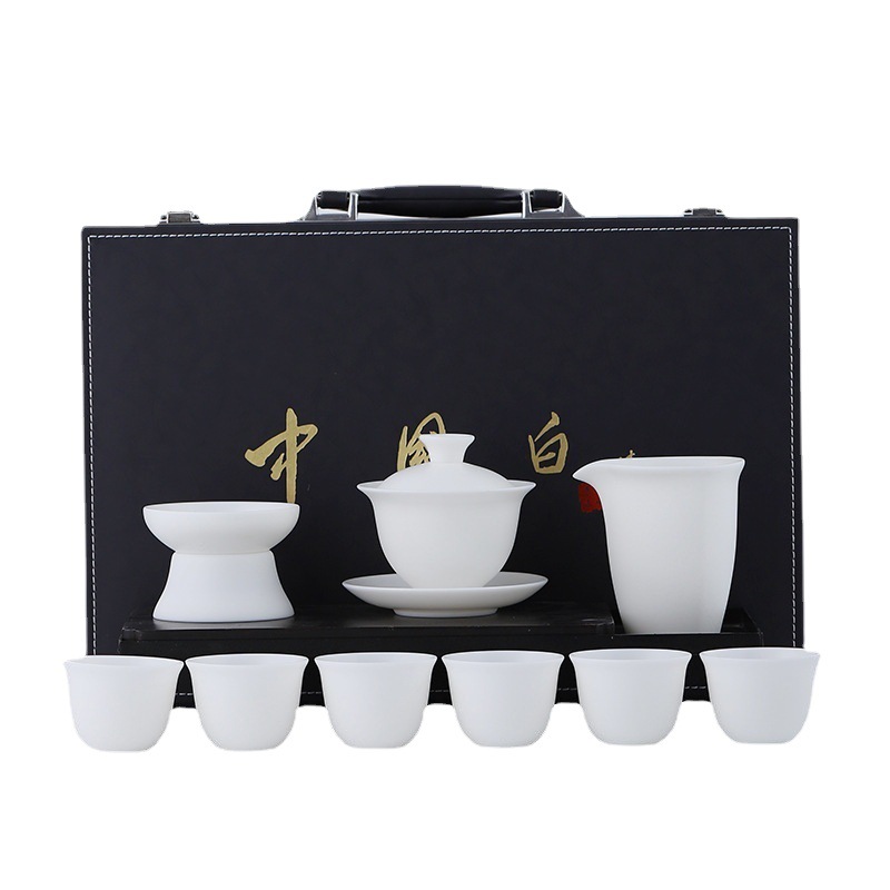 Bộ ấm trà Kung Fu bằng sứ ngọc bích và mỡ cừu Trung Quốc Bộ ấm chén trà có nắp pha trà cao cấp gia dụng