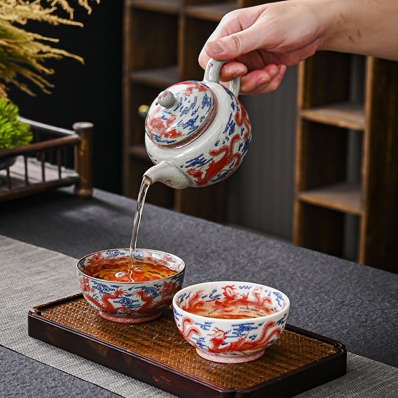 Cốc trà Jingdezhen men màu rồng phượng chủ cốc đơn cốc cưới cốc trà bộ bát trà cá nhân bán buôn