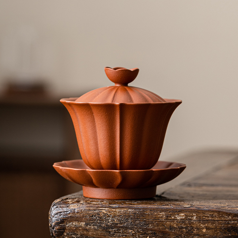 Bộ bát có nắp cát tím Yixing Lily ấm pha trà Kung Fu đất sét đỏ nguyên chất thủ công cổ điển cốc trà Bộ trà Bát trà