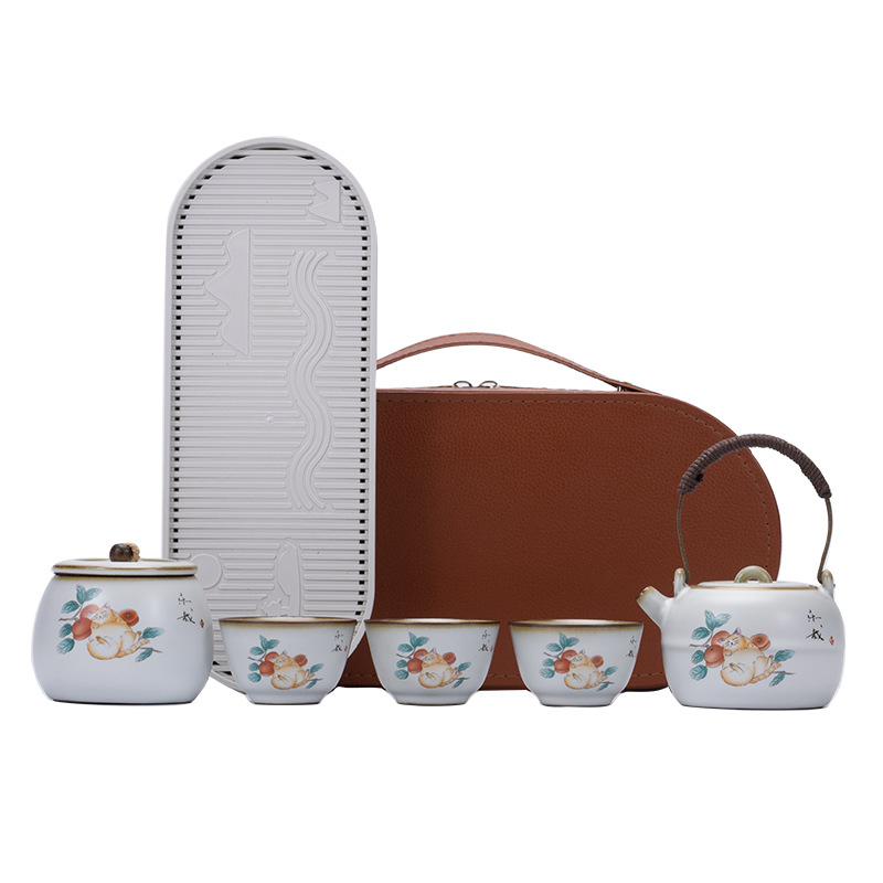 Một ấm ba chén di động ngoài trời lò Ru mở lát bộ trà du lịch bộ nhỏ ấm trà đơn giản gia dụng quà tặng