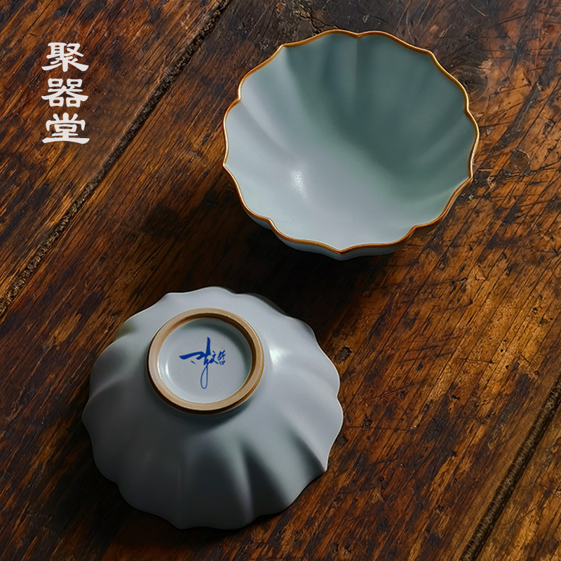 Tách trà gốm sứ Ru Kiln Master màu xanh Tianqing cổ điển, họa tiết nứt, dùng pha trà, trà Kung Fu, tách đơn.
