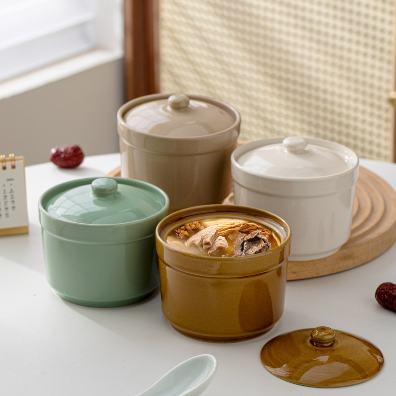 Nồi đất nung có nắp để hấp trứng và hầm súp, món ăn nhẹ kiểu Trung Quốc, nồi súp gốm dùng một lần.