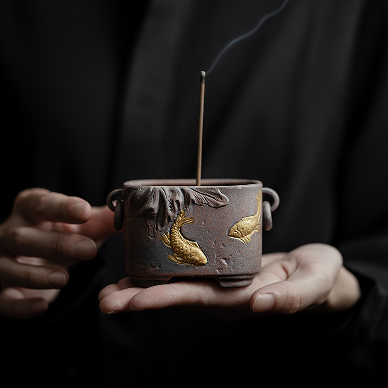 Lư hương Koi, lư hương kiểu Trung Quốc, lư hương bốn chân, lư hương, đồ trang trí để bàn phòng khách gia dụng, phụ kiện bộ trà Kung Fu