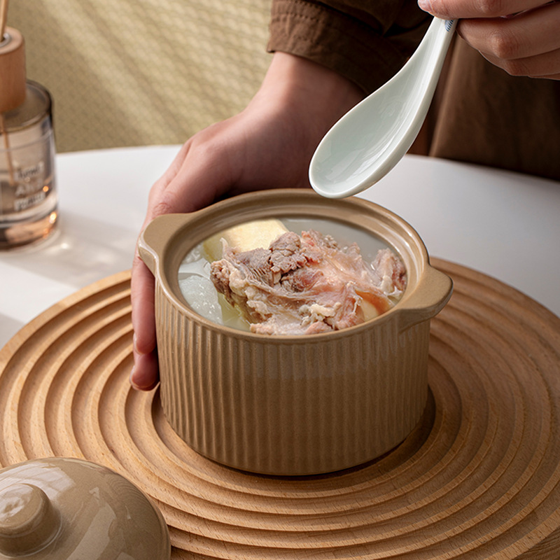 Nồi canh gia dụng một người, nồi hầm nhỏ, nồi hầm gốm sứ, bát trứng hấp có nắp, bát đặc biệt cho súp trứng hấp