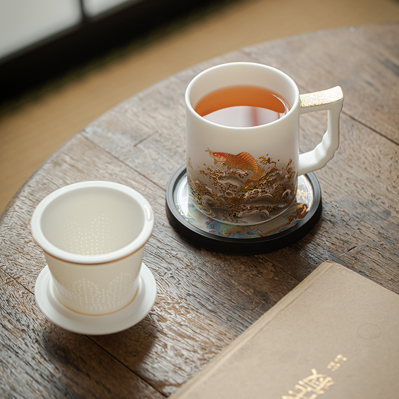 Cốc sứ ngọc bích mỡ cừu cốc pha trà gốm sứ tách trà cốc nước cao cấp kinh doanh hộp quà có logo