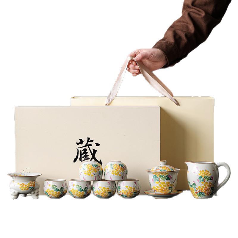 Cốc trà cốc trà có nắp đậy bằng sứ Ru cao cấp một tay không nóng lớn bộ trà trà dung tích lớn bát trà có nắp