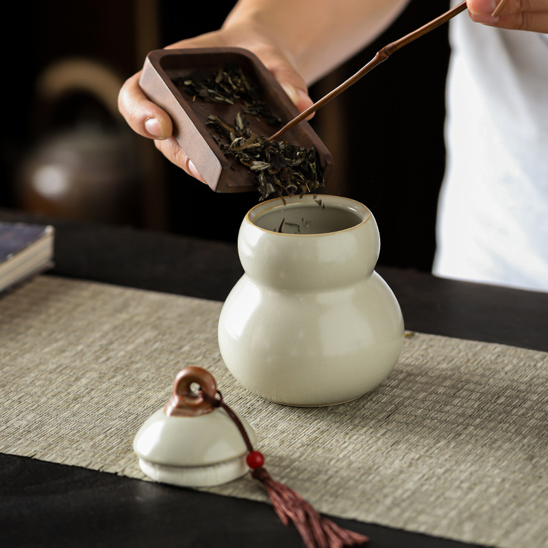 Bình đựng trà gốm sứ Ruyao, bình rỗng, bình nhỏ, bình đựng trà xanh, trà đen gia dụng, bình đựng trà chống ẩm cầm tay