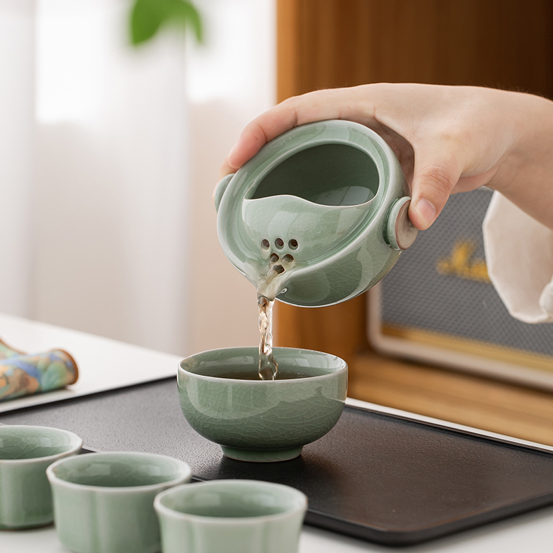 Di động Ge Kiln Ru Kiln Bộ dụng cụ trà Một ấm bốn cốc Thousand Miles của Giang Sơn Guochao Văn hóa và Sáng tạo Gốm sứ Kinh Doanh Quà Tặng