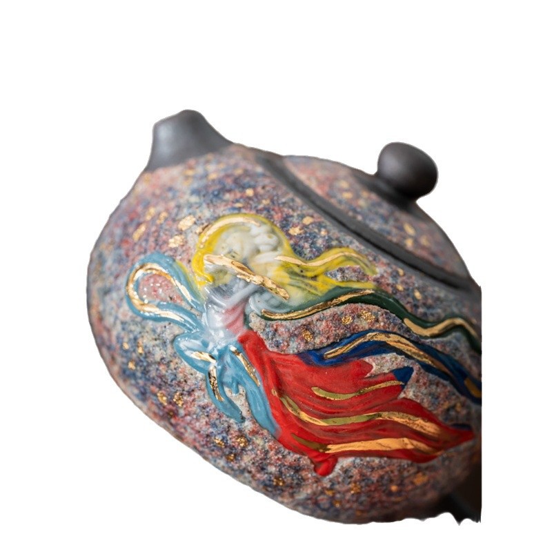 Ấm trà mỏ đá, dụng cụ pha trà lốp sắt thủ công, dụng cụ pha trà Kung Fu gia dụng, ấm đơn lỗ bóng Đôn Hoàng Feitian Xishi sáng tạo